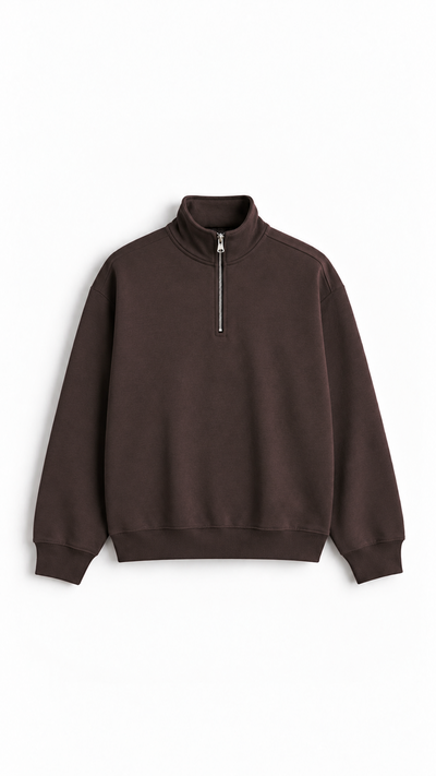 Essential Oversize Quarter Zip — Brown — Essential Oversize Quarter Zip - Brown - 01 Front.png
