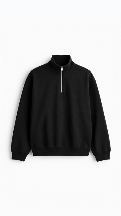 Essential Oversize Quarter Zip — Black — Essential Oversize Quarter Zip - Black - 01 Front.png